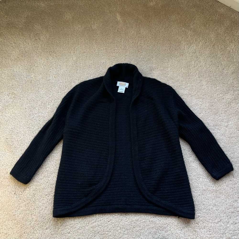 Talbots Black Cashmere Silk Blend Open Front Cardigan Sweater - S Petite - EUC